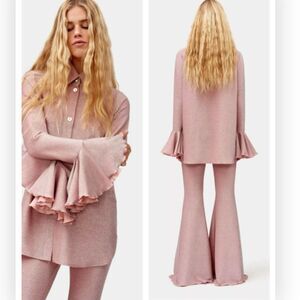 Sleeper Cosmos Lounge Suit M Top and S Pants Flared Pink Glitter Shimmer $350